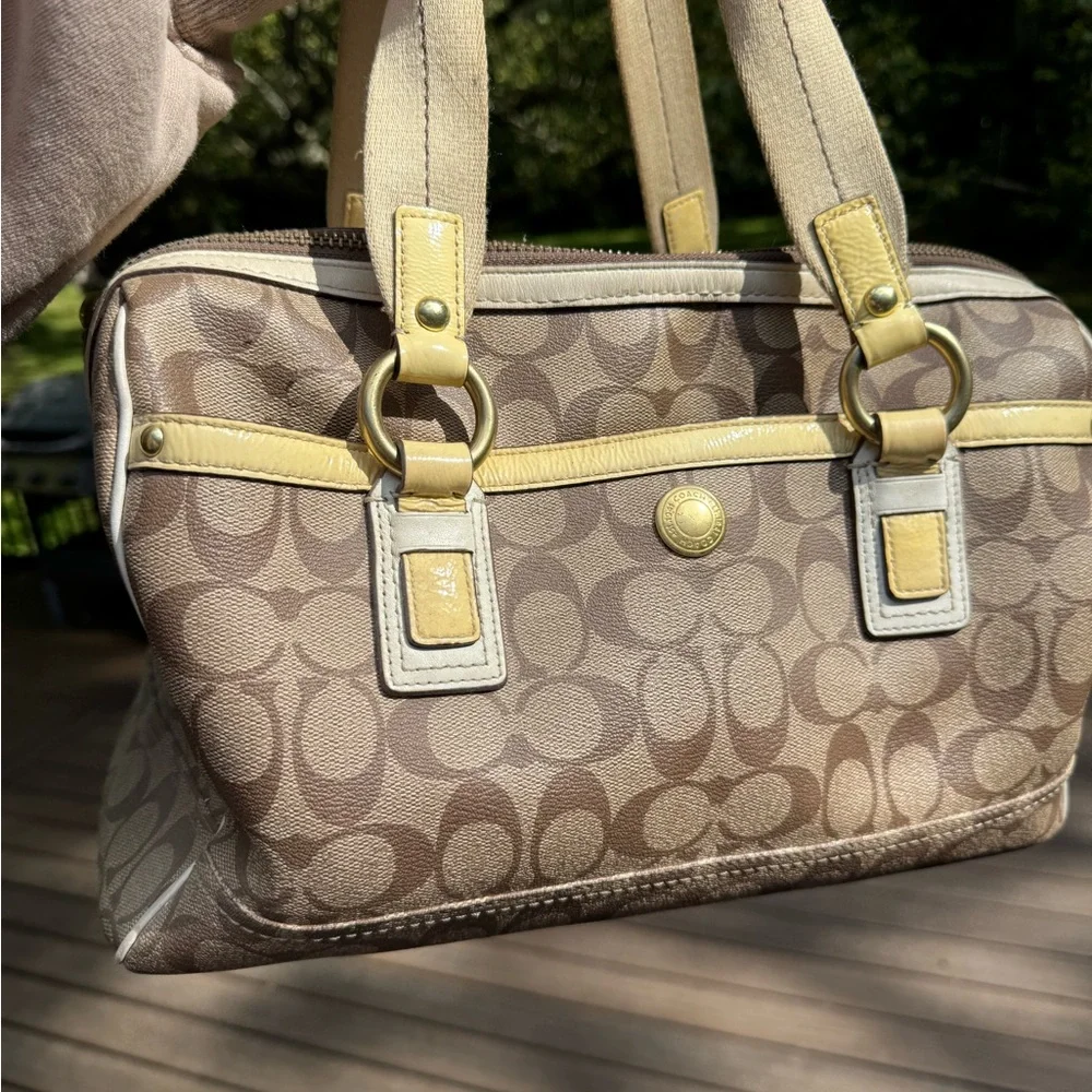 Coach Tan and Cream Signature Satchel - Picture 6 of 12